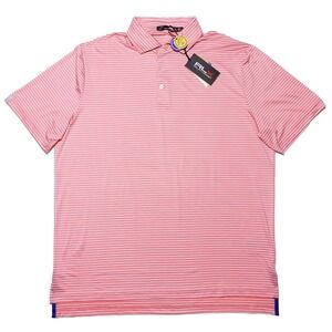 RLX RALPH LAUREN Short Sleeve Performance Polo Shirt Pink Striped Large L ~ New